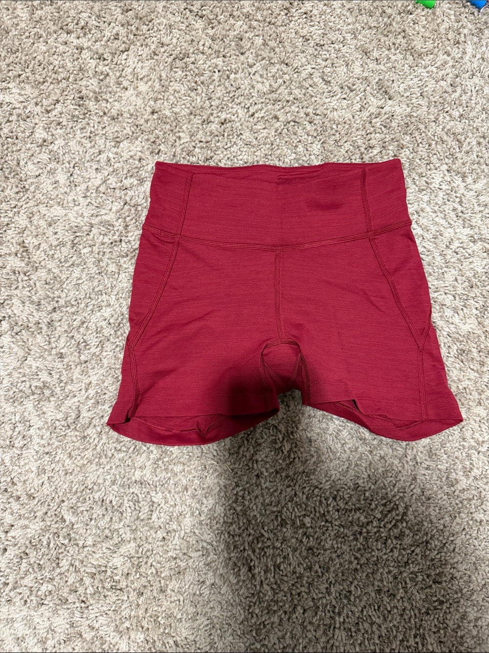 Outdoor Voices Deep Red High-Waist Bike Shorts